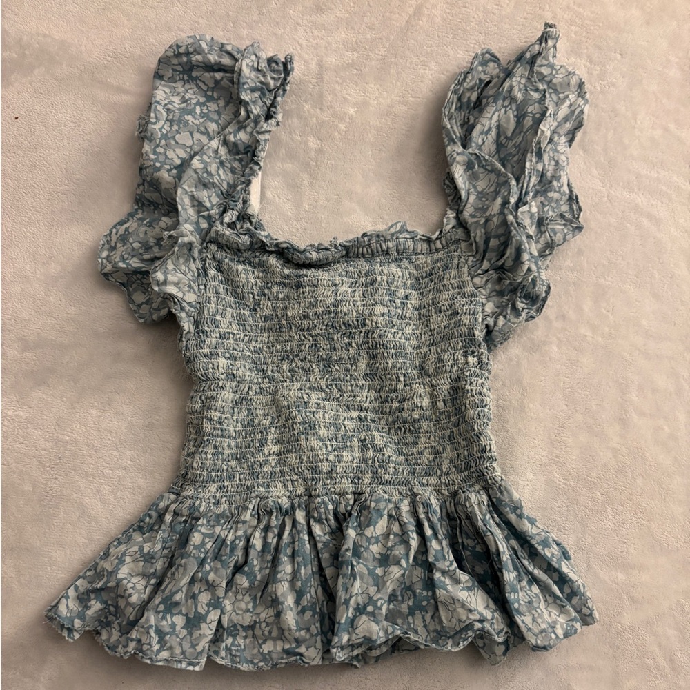 Trendy Blue Ruffle Top✨ - Picture 2 of 4